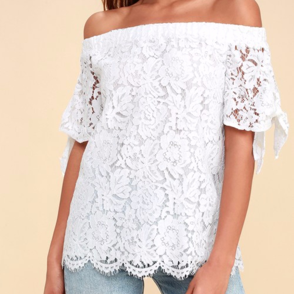 Lulu’s Ethereal Ivory Lace Off-the-Shoulder Top